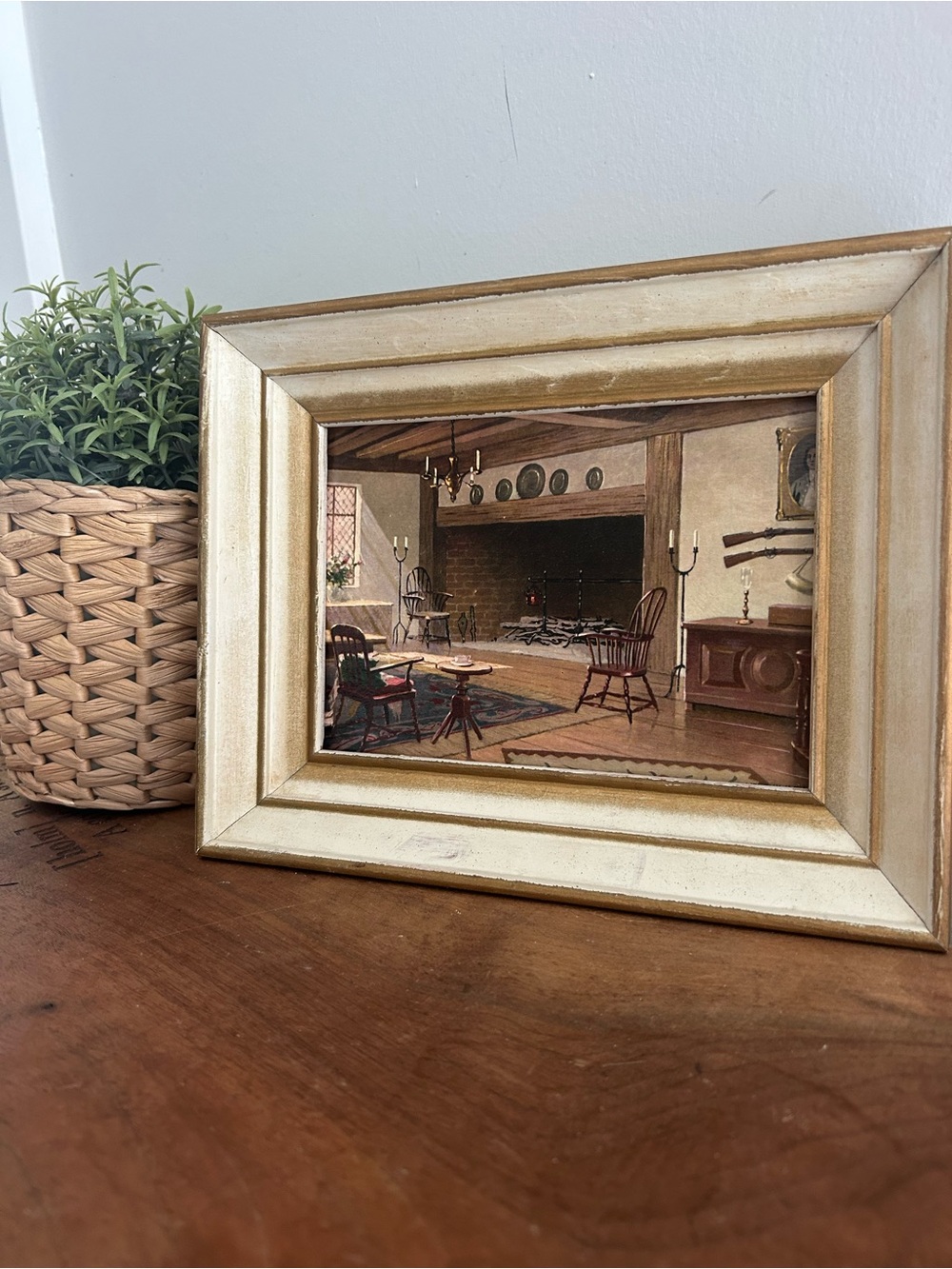 Mini Frame1958 lithographic print "Inside Colonial Home" Donald Art Co. vintage